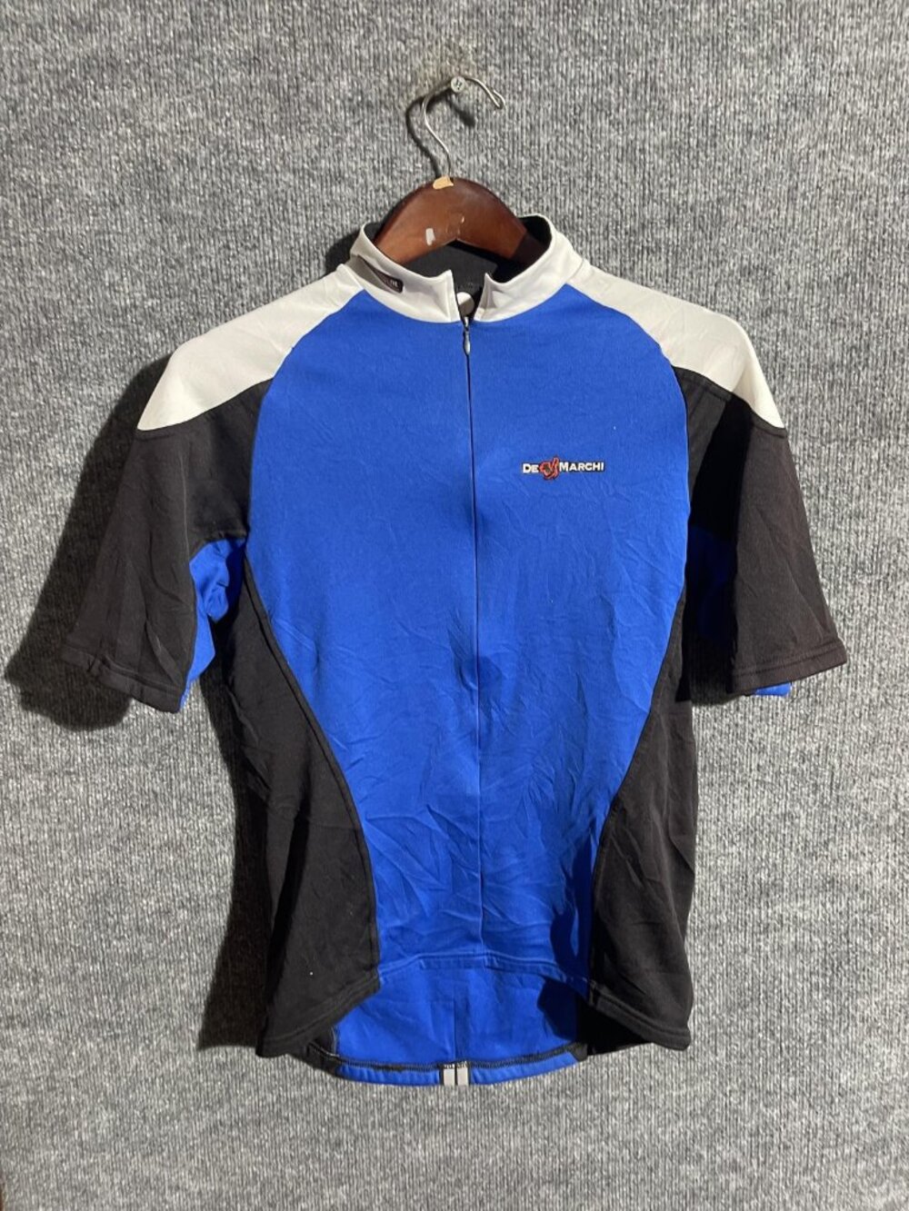 De Marchi Cycling Jersey Mens Small Blue Black Short Sleeve Full Zip Reflective
